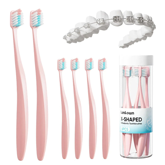 Lonlown Toothbrush for Braces V-Shaped Orthodontic Toothbrush for Adults Teens with Toothbrush Head Cover Soft Tooth Brush for Brackets Sensitive Teeth Teens 6Pack
